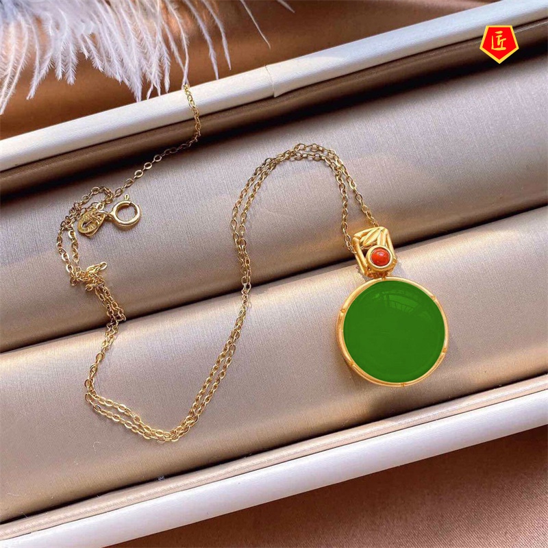 [Ready Stock]Gold Inlaid with Jade round Plate Pendant Chinese Style Classical Retro