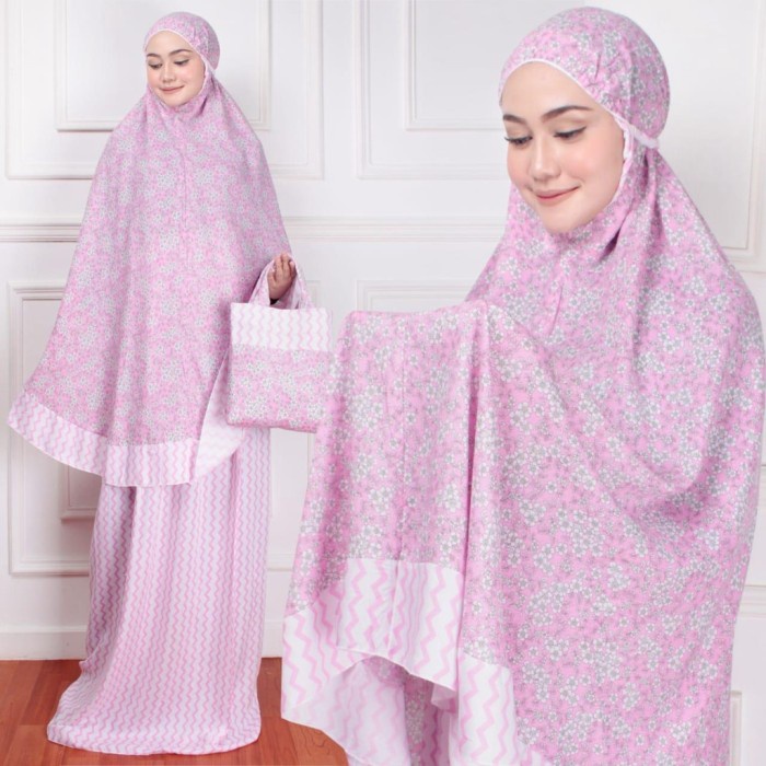 Mukena wanita DIONISIA Mukena Dewasa Motif Bunga Model Terbaru Cantik Alesha - Pink putih polos jumb