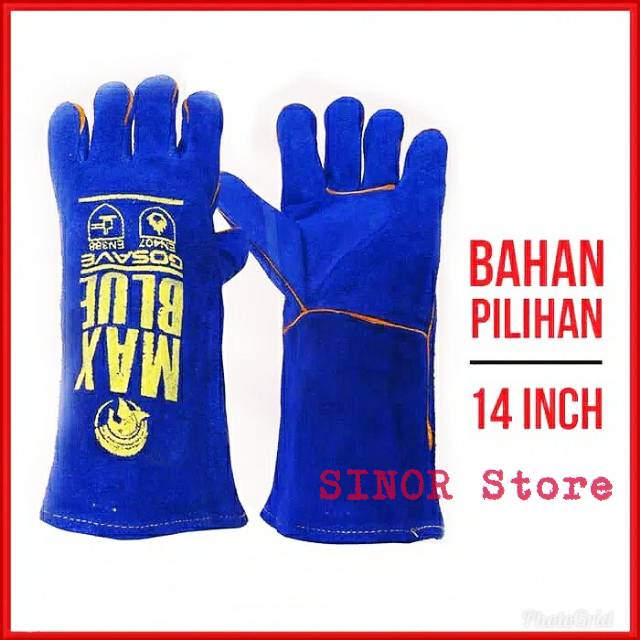 Sarung Tangan Las Kulit Biru Max Blue 14 Inch ORIGINAL Leather Welding Glove