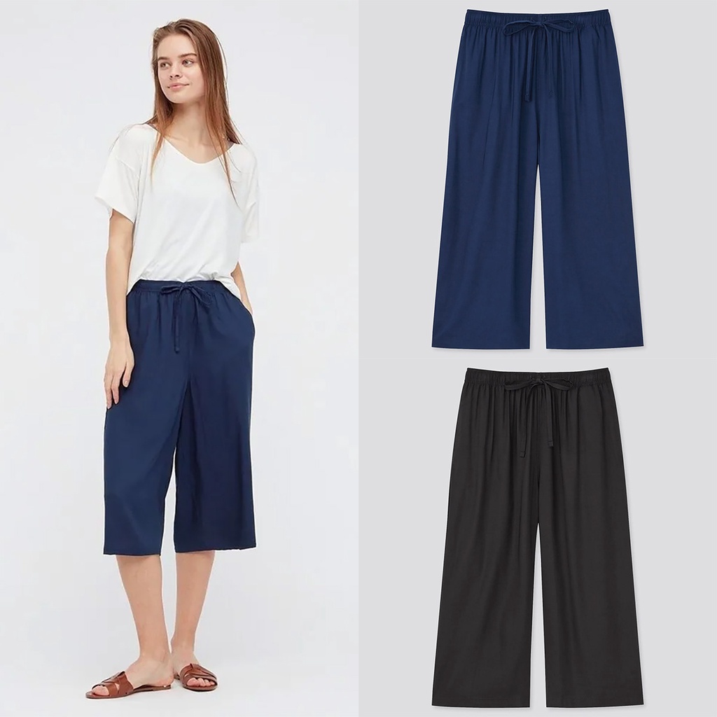Celana Pendek Kulot Wanita 7/8 Rayon Santai Uniqlo Relaco Original