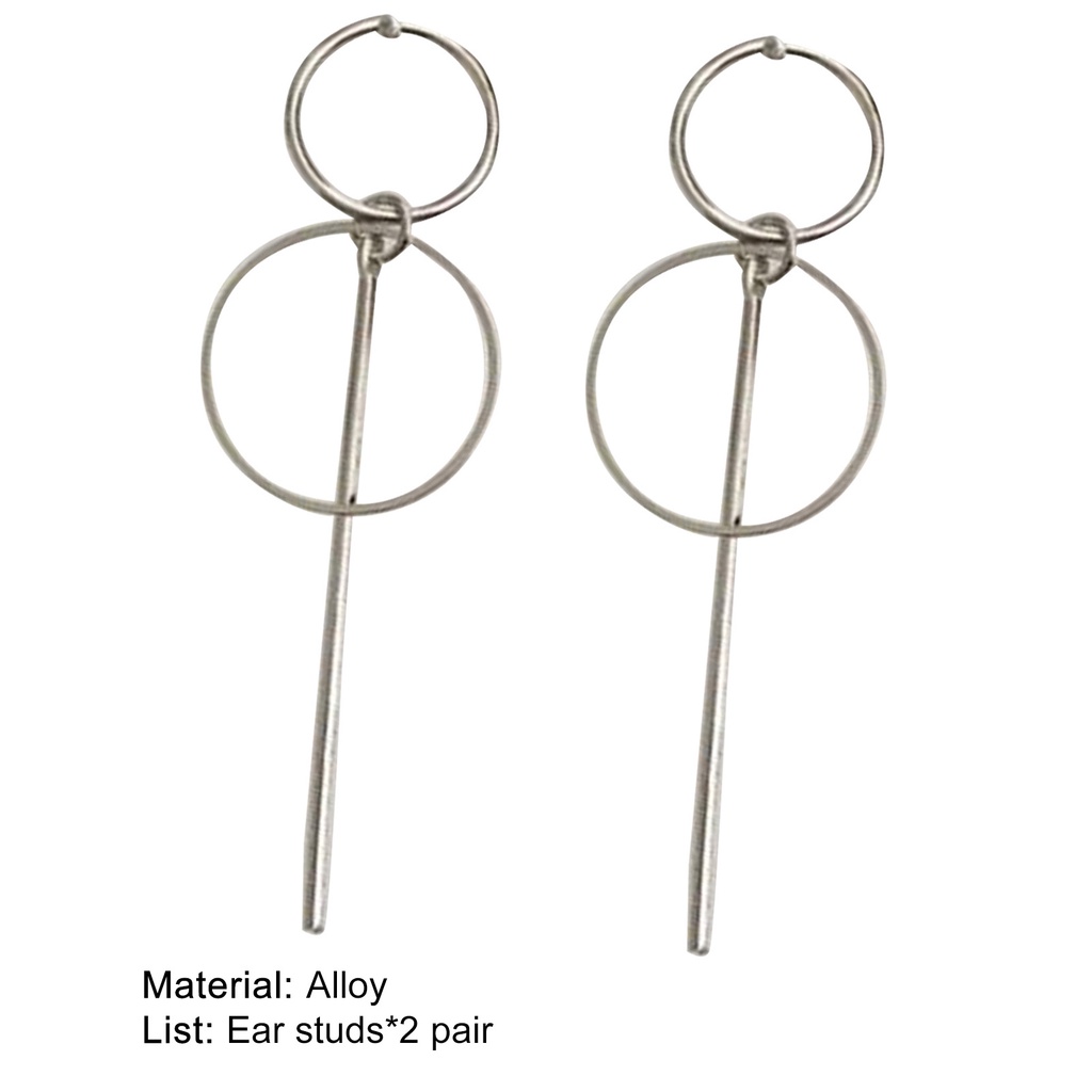 Hu Hu Hu Hu Hu Alat Bantu Pasang Kacamata♡ Anting Stud Tassel Panjang Bentuk Lingkaran Ganda Geometris Bahan Alloy Untuk Wanita