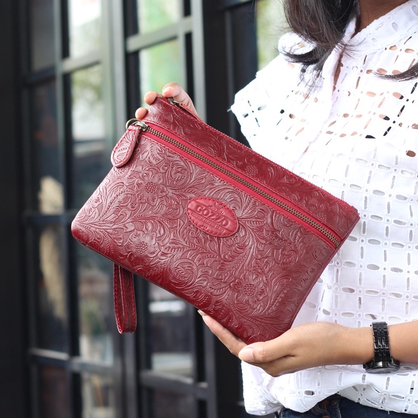 CLUTCH WANITA KULIT SAPI ASLI LAILY BATIK DOUBLE ZIPPER / FREE GRAVIR NAMA DI CLUTCH