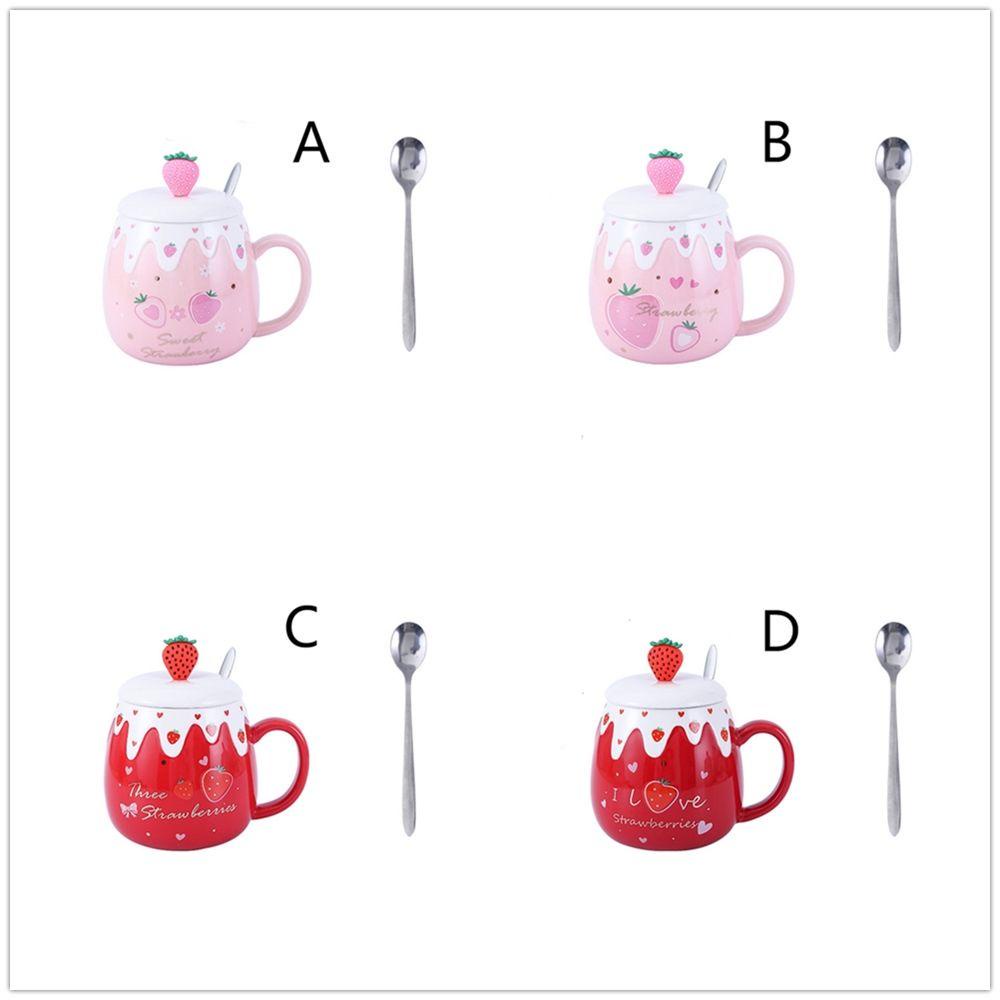 Solighter Strawberry Coffee Mug Sendok Porcelain Tempat Minum Keramik Lucu