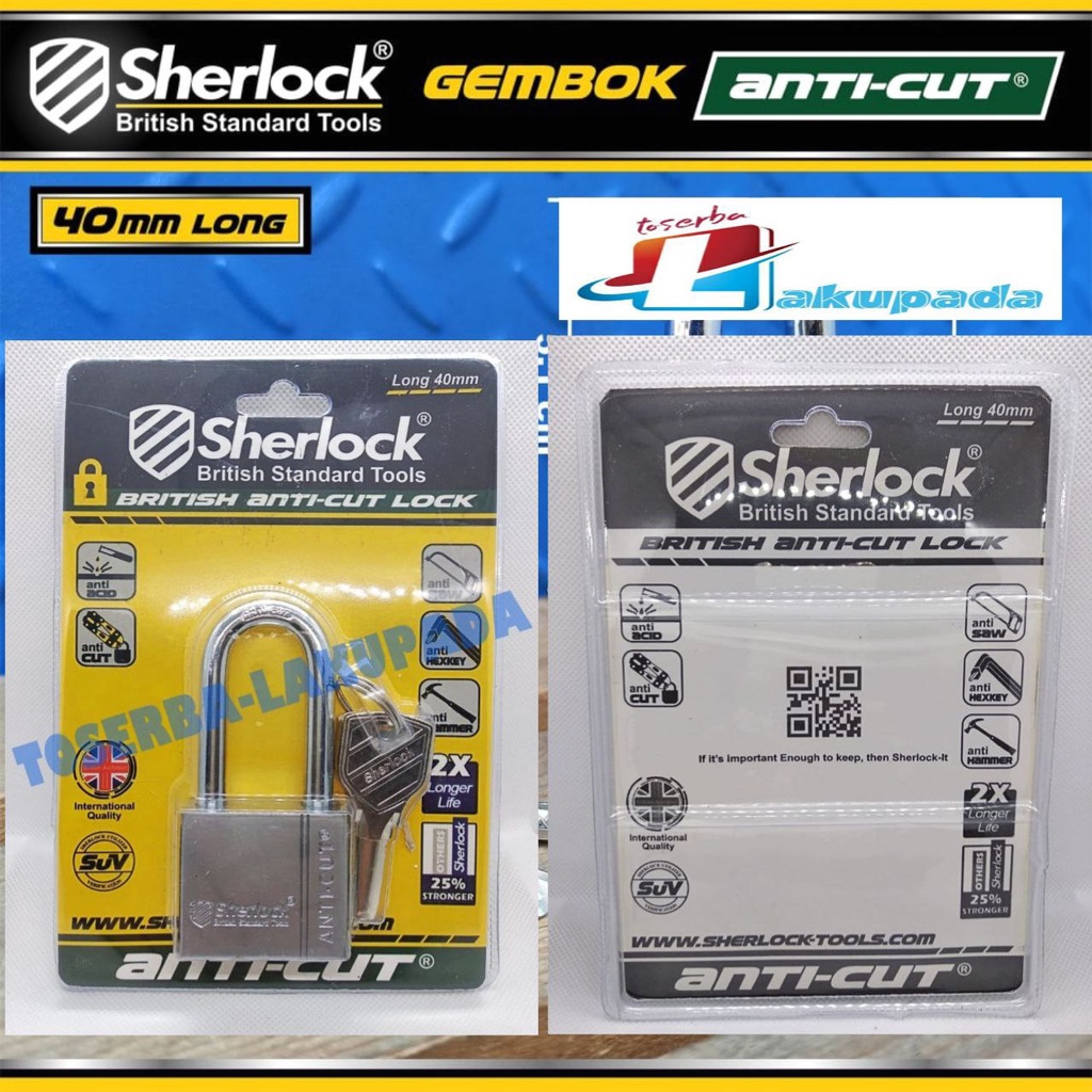 Gembok Original Sherlock British Anti-Cut Lock Long 40mm