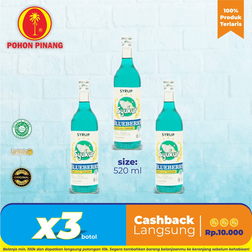 

Pohon Pinang (3 Botol) Syrup Syukur Blueberry 600ml