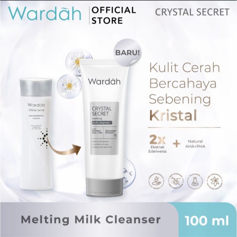 Wardah Crystal Secret Melting Milk Cleanser Natural AHA + PHA 100 ml Murah