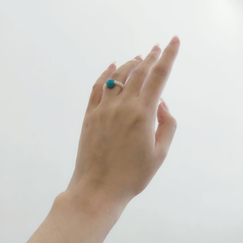 Cincin Elastis Marble Marmer Beads Korean Pearl Ring Aesthetic Stone Mutiara