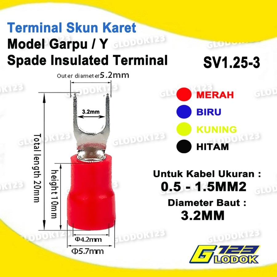 Kabel Skun Y Fork Isolasi SV1.25-3 1.25-4 Cable Lug Terminal Sekun