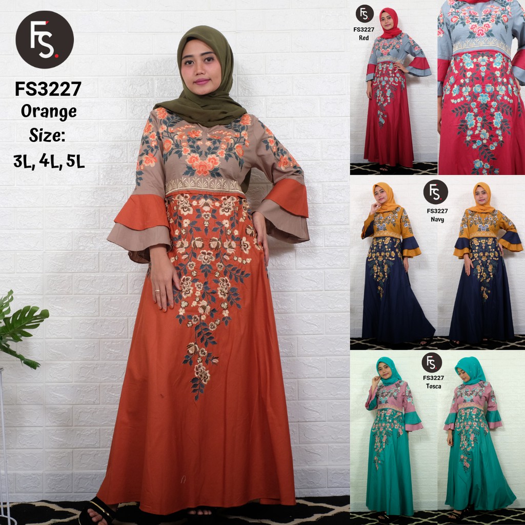 Gamis Pesta Jumbo Elegant - Katun Bordir - Gamis Jumbo Adila