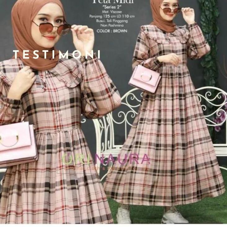 Serbuuuu.. MIDI DRESS RAYON VISCOSE MOTIF BRUBERY CREAM BUSUI - TUNIK MIDI DRESS WANITA JUMBO MOTIF 