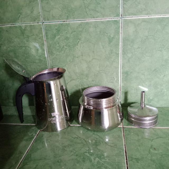 Espresso Coffee Maker Moka Pot Teko Stovetop Filter Stainless Steel