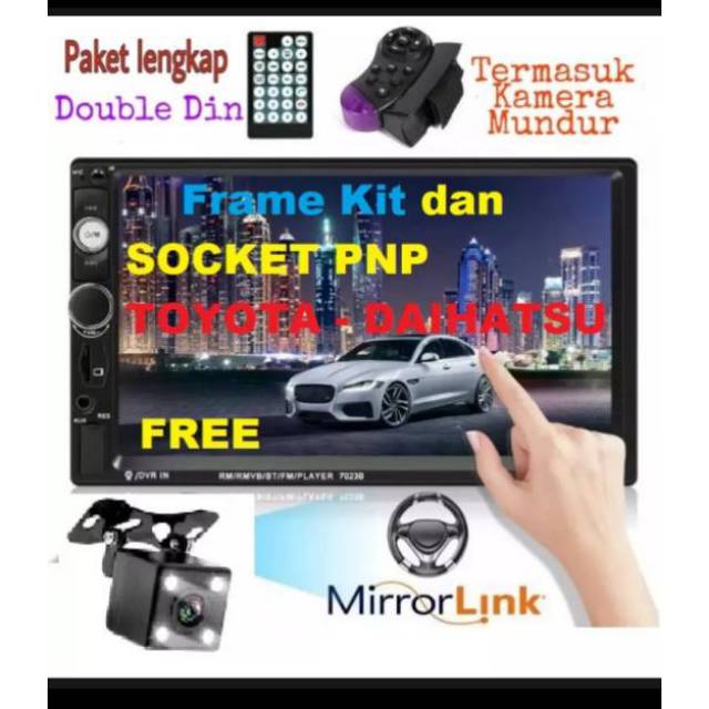 Paket Lengkap Tape Mobil Head Unit MirrorLink kamera mundur + Soket PNP + Framekit Toyota Daihatsu