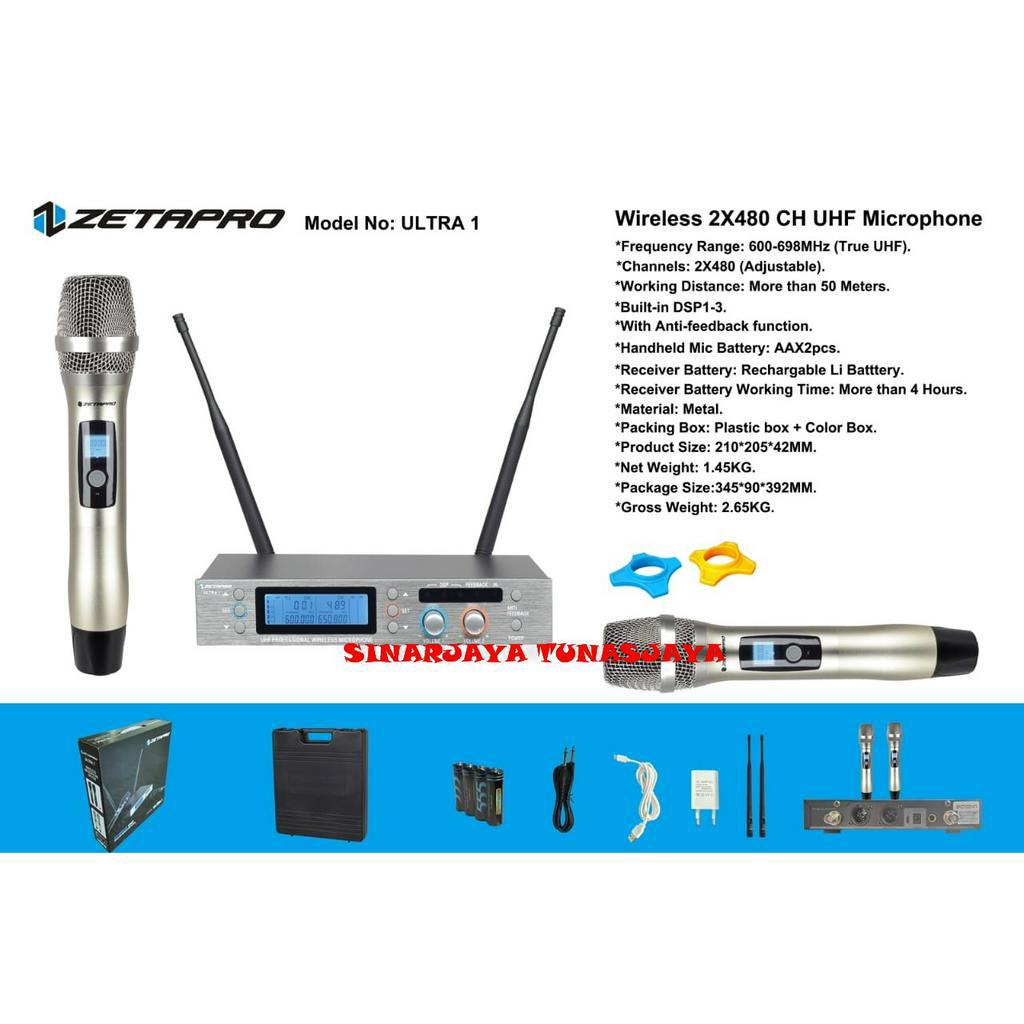 Mic Wireless ZETAPRO ULTRA1 ULTRA 1 ORIGINAL Anti Feedback 480 Channel - Hitam
