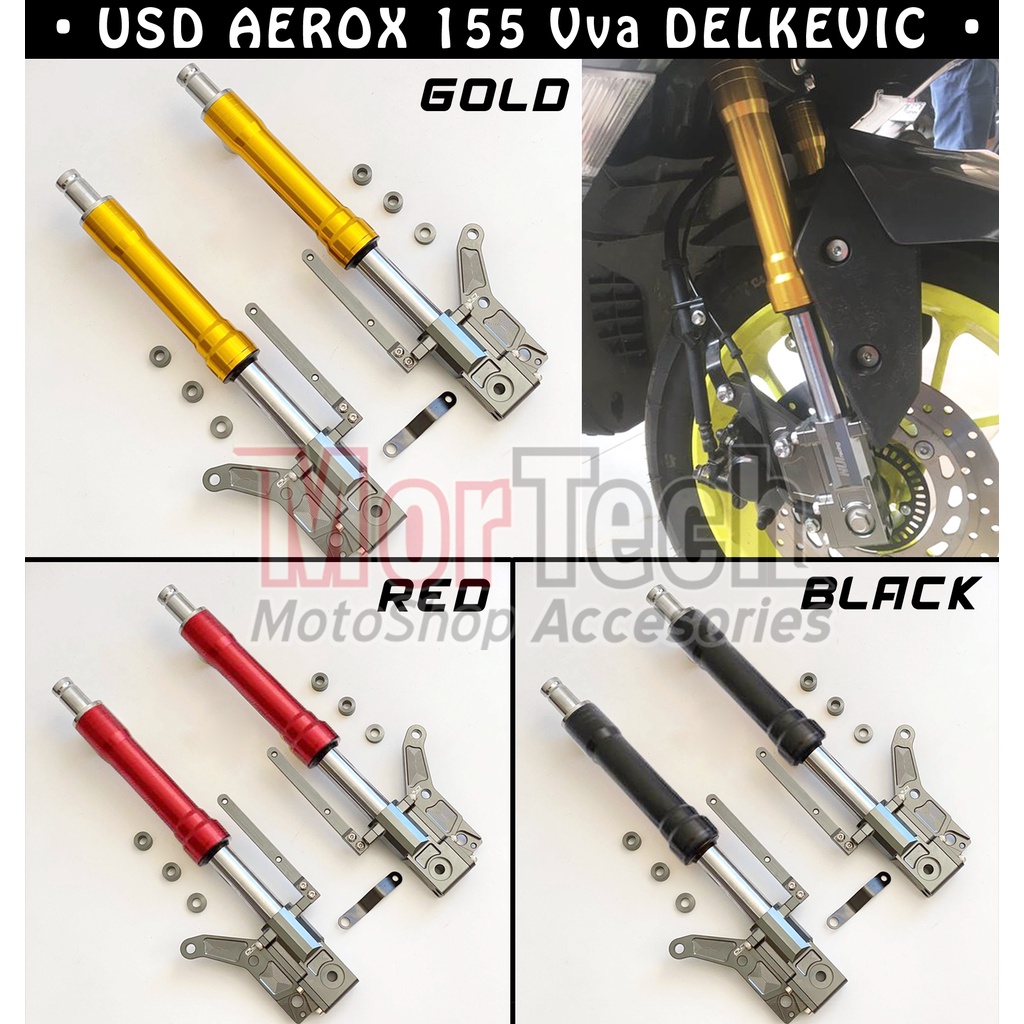 USD Aerox Delkevic x NUI Double Disc Cakram Shockbreaker Shock Depan Yamaha Aerox 155 NVX 155 Adjust