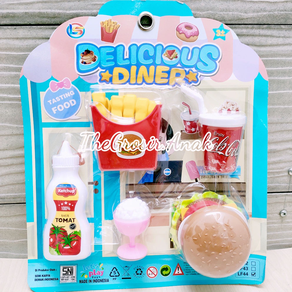 Delicious Diner LF44 Mainan Masak-masakan Burger Soda French Fries Susun Stacking Hamburger