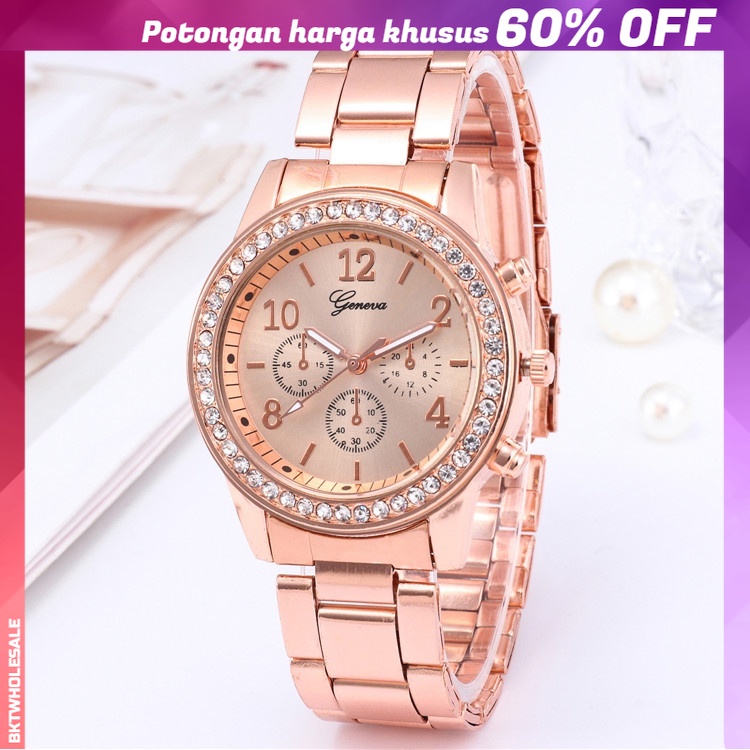 【Kotak gratis】Jam Geneva Wanita Analog Diamond Fashion Casual Lady Wrist Watch Import