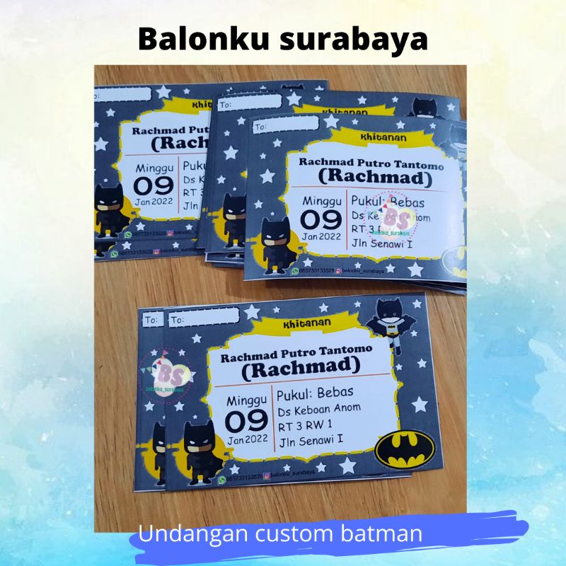 undangan ulang tahun anak custom foto tema batman