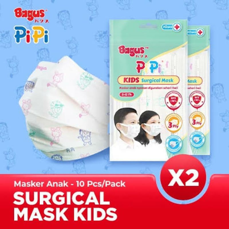 Bagus Masker Medis PiPi Kids Surgical Mask Isi 10pcs
