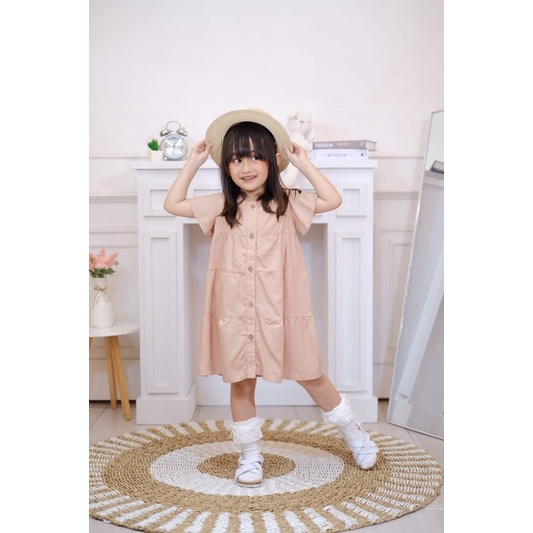 Dress Rayon Kancing Size 1-5 Tahun Dress Anak Raron Aplikasi Kancing