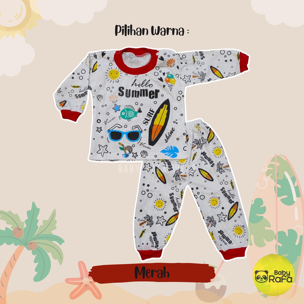 Setelan Piyama Baju Bayi Panjang 3 - 18 Bulan merk VIORI motif Hello Summer Surf