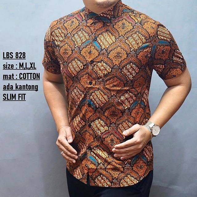 LBS 828 HEM KEMEJA BATIK PRIA SLIM FIT LENGAN PENDEK LUIGI BATANI