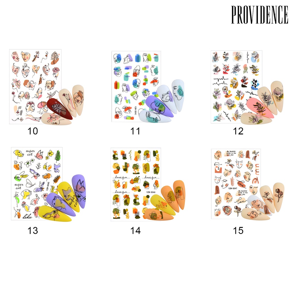 Providence 3pcs / Set Stiker Kuku 3d Motif Wajah Wanita Abstrak Tahan Lama Untuk Nail Art / Manicure