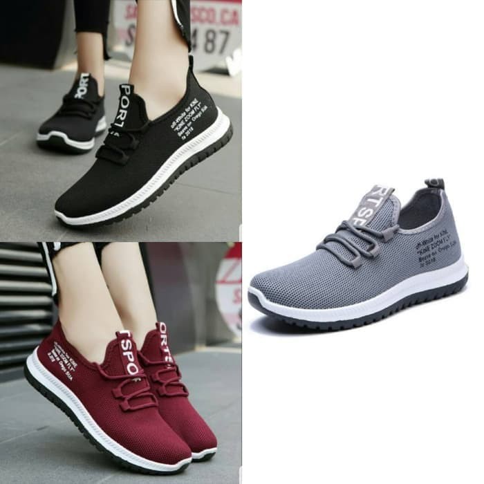  SEPATU  WANITA  SNEAKERS  SPORT TALI  IW02 HITAM ABU 