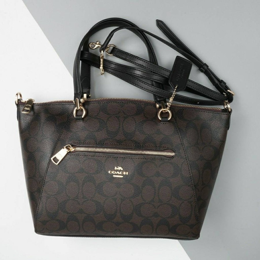 COACH TOTEBAG SIGNATURE PRAIRIE SATCHEL BROWN BLACK 79998 - LIGHT BROWN