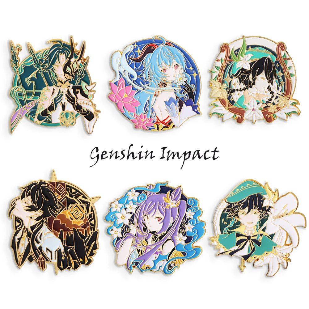 Lanfy Genshin Impact Bros Souvenir Perhiasan Hadiah Anime Keqing Medali Liontin Venti Bros Pin