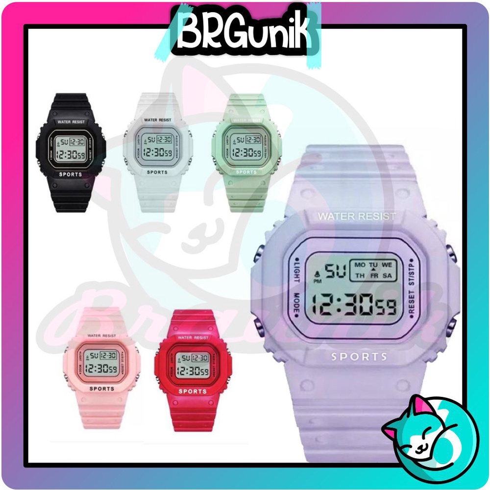 BRGUNIK Jam Tangan Digital Rubber Pria Wanita Segi 5600 Grosir Murah Karet Sport LED Couple JT031