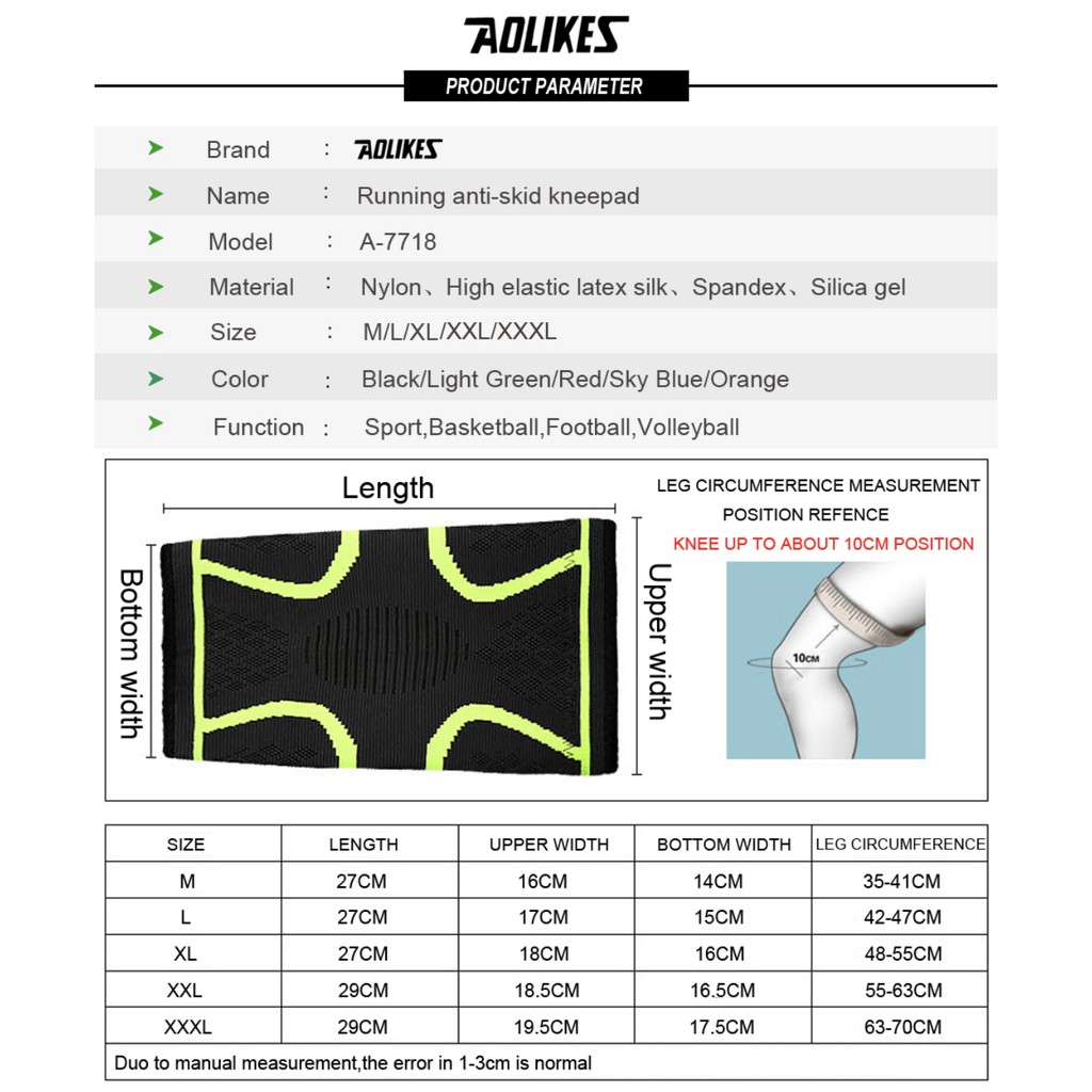 AOLIKES 7718 Premium Leg Knee Sleeve / Elastic Knee Support - Deker Pelindung Lutut Kaki Olahraga