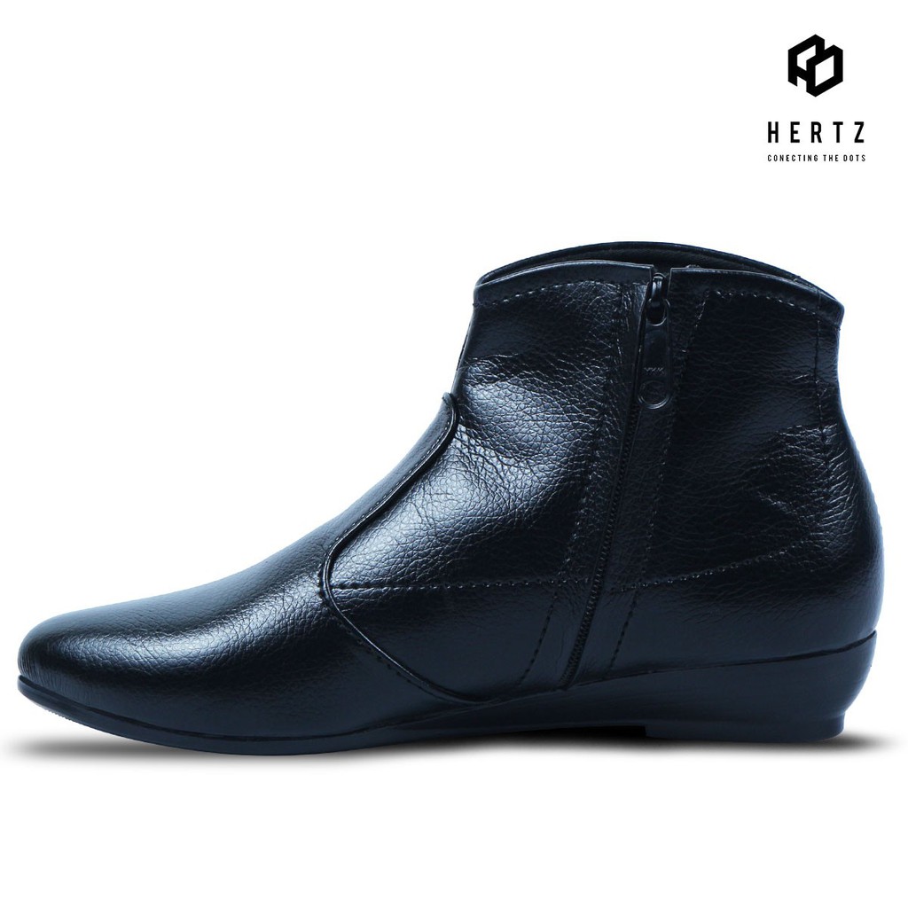 Sepatu Boot Wanita Terbaru H 2385 Brand Hertz Sepatu Boot Velcro Casual Sintetis Warna Hitam