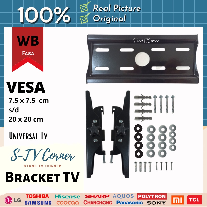 Bracket braket briket tv 12 17 21 24 32 24 32 40 42  43 inch all type Waterpass tilt up &amp; down universal