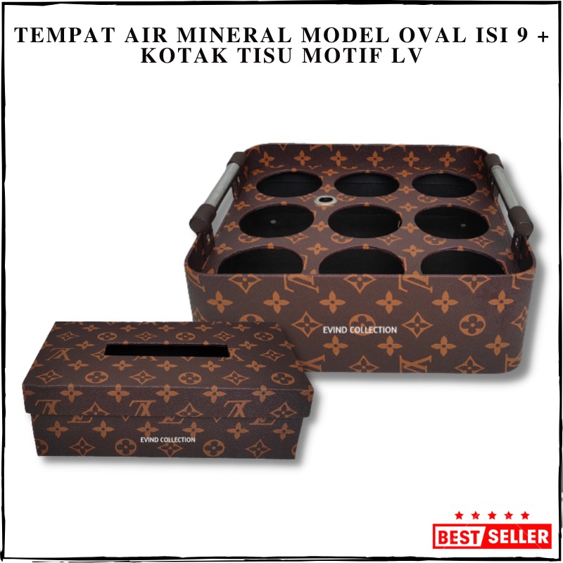 Keranjang Air Mineral Motif Model Oval Isi 9 Cup + Tempat Tisu Kulit Sintetis Tempat Aqua Gelas