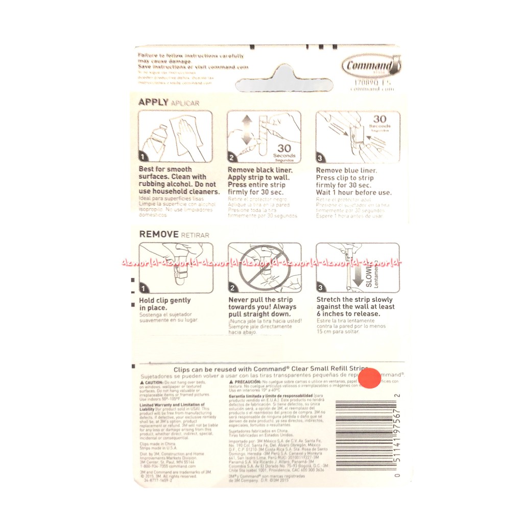 3M Command Quartz Spring Clips Jepitan Gantung 3Pcs Damage Free Three M Comand Capitan Plastik Kayu Putih