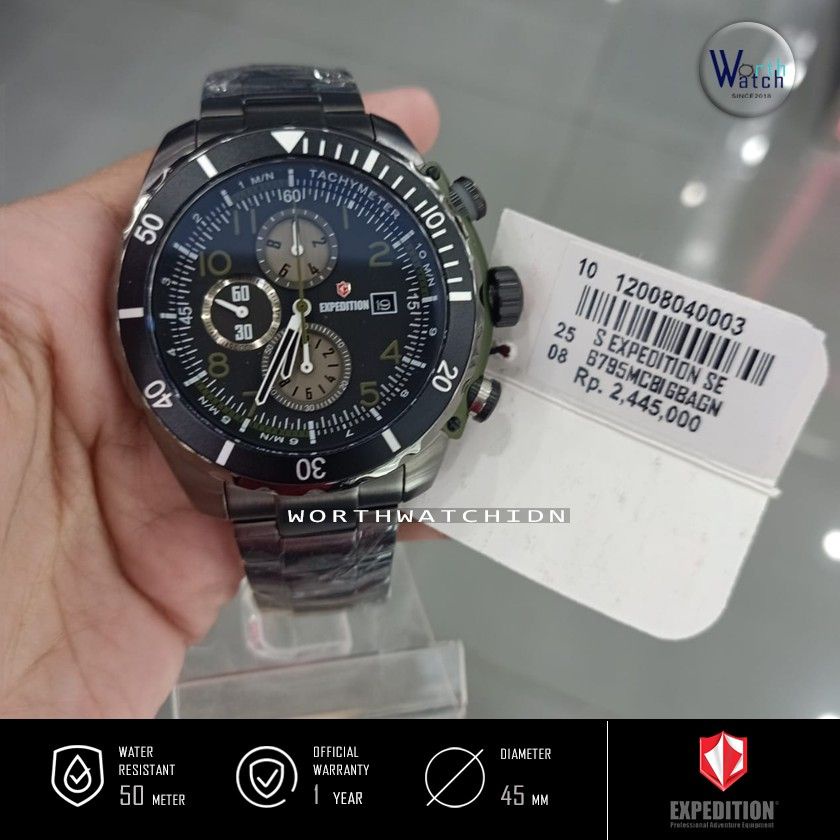 Jam Tangan Pria Terbaru Expedition 6795 EXP6795 EXP 6795 Smokey Grey Stainless Steel Original