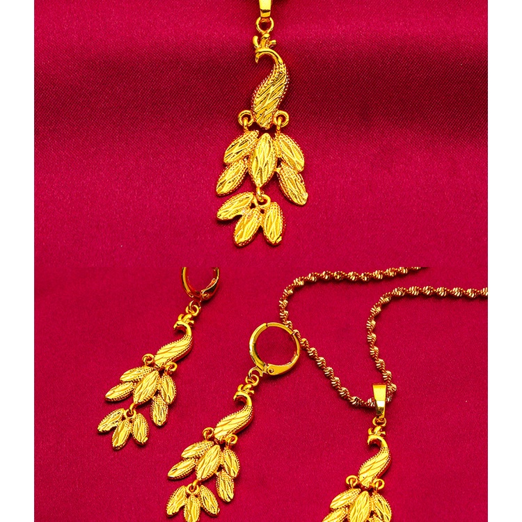 Set Kalung Anting Desain Merak Phoenix Lapis Emas Asli Kadar 375 Gaya Bangkok Untuk Wanita