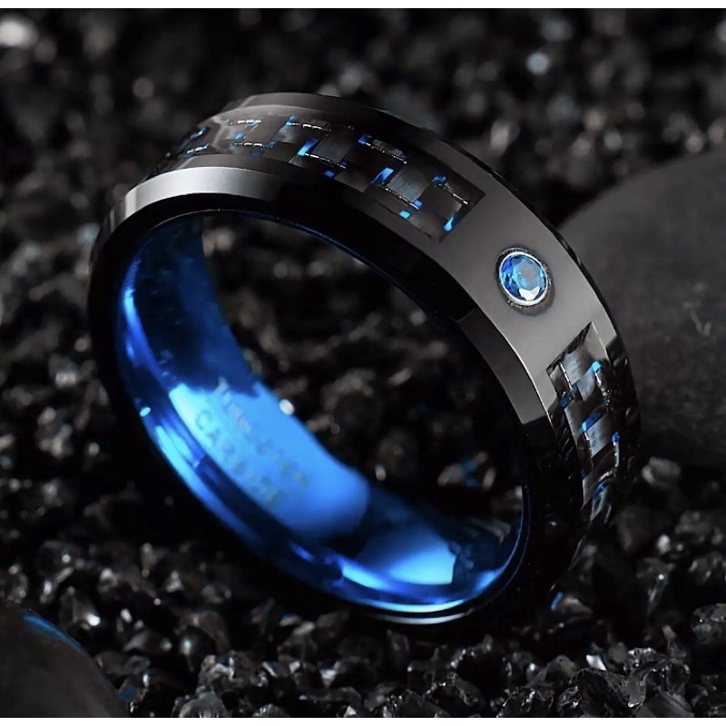 Cincin Pria Tungsten Carbide Blue Carbon Ceramic Fiber Zirconia Original Premium Quality