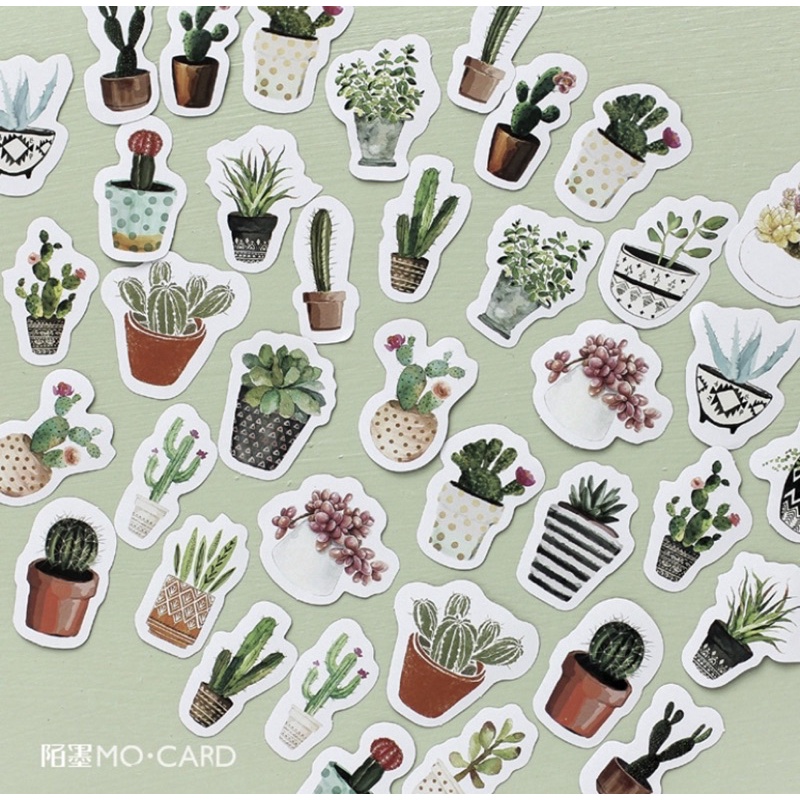 (45 PCS) STICKER AESTHETIC CUTE BOX STIKER LUCU MURAH BINATANG ORANG BUNGA SCRAPBOOK STIKER HP-Cactus