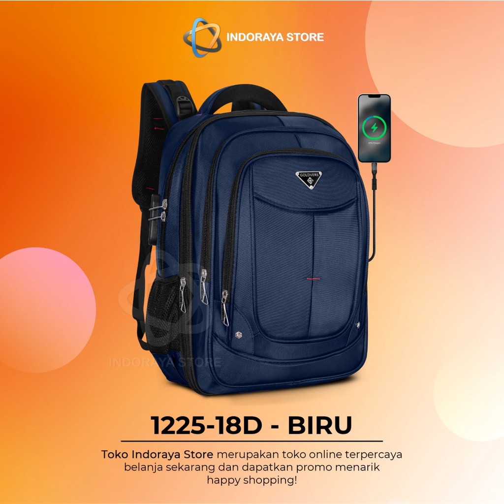 POLO GOLDVERS Backpack Pria Wanita Key Lock Tas Ransel Sekolah Kuliah Kerja 18 Inc High Quality Import FREE Kabel USB Port + Kompartemen Laptop 14 Inc