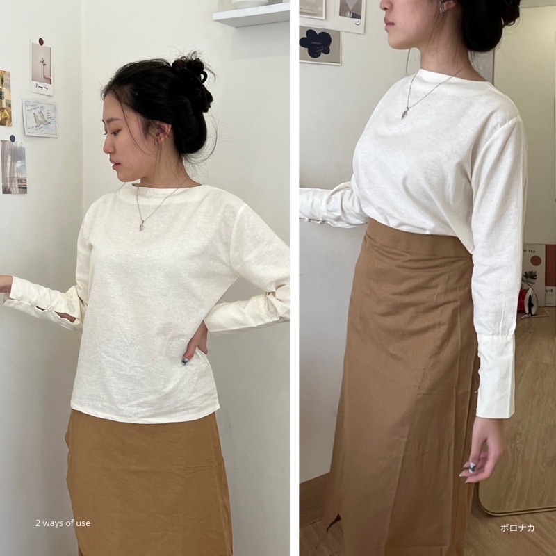 PORONAKA - MOLI Longsleeve Plain Button Linen Blouse Atasan Kantor