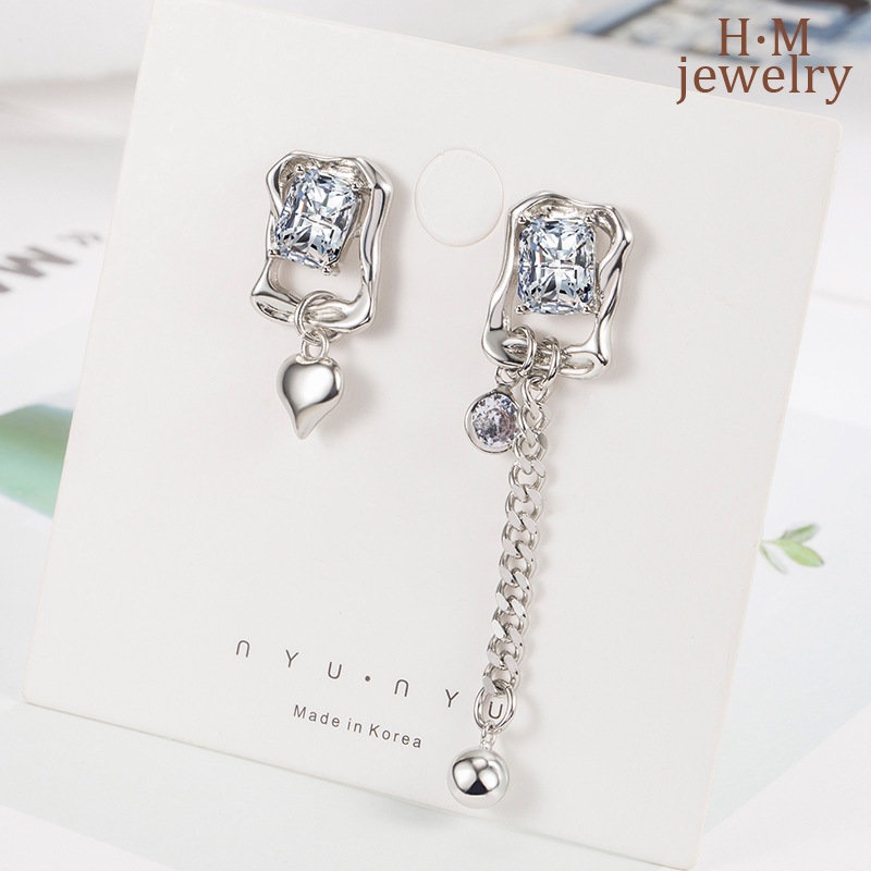 Anting Tusuk Gantung Asimetris Desain Persegirumbai Hias Kristalberlian Gaya Keren Untuk Wanita 2022