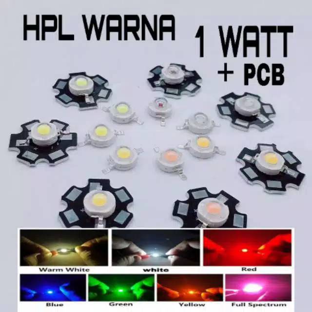 Led hpl warna 1watt Merah Biru Hijau Putih 