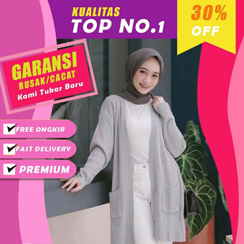 Cardigan Wanita Rajut Halus Long Cardigan BELLE OVERSIZE