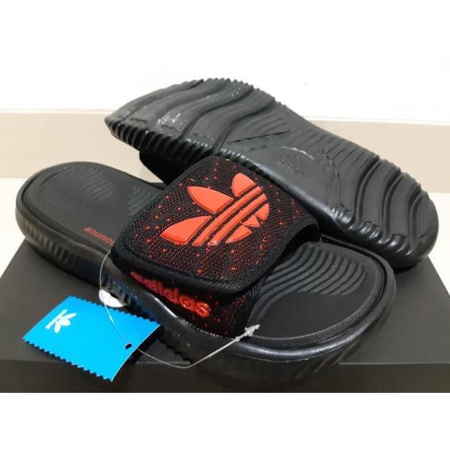 SANDAL PRIA / WANITA / SLIDE ADIDAS ALPHABOUNCE SLIDE UPPER FLYKNIT BLACK RED KUALITAS PREMIUM