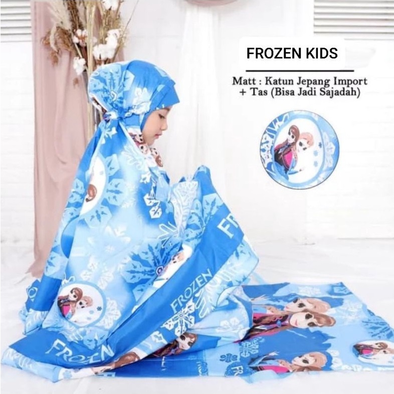 MUKENA ANAK ELSA MOTIF KARAKTER FROZEN BAHAN KATUN JEPANG FREE SAJADAH TAS
