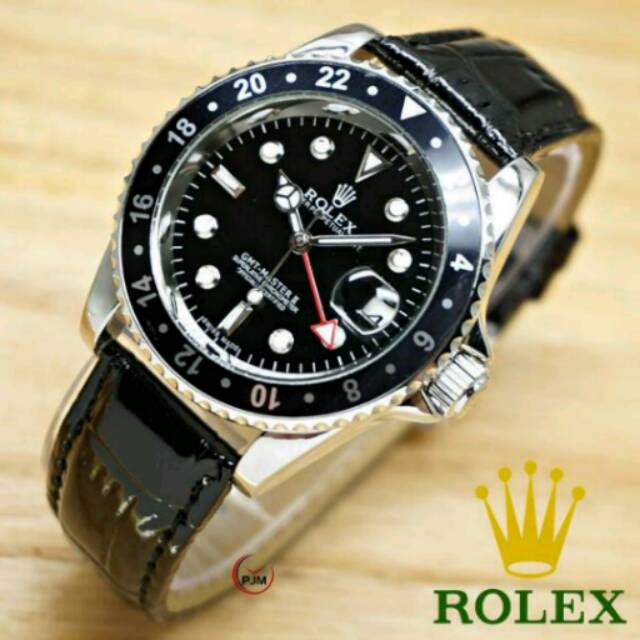 Jam Tangan Pria Elegant Exclusive ROLEX GMT - MASTER Premium Watch Leather Black
