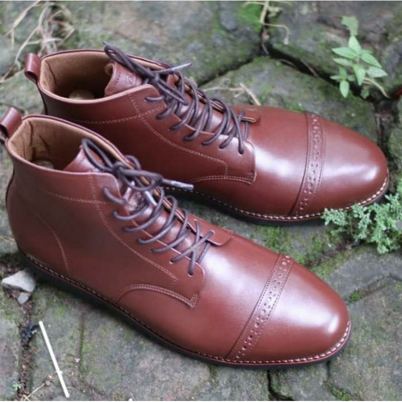 Sepatu Boots Pria lokal Flavio Boston bahan kulit asli warna coklat garansi sol murah berkualitas