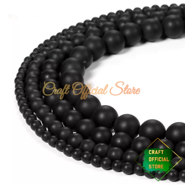 Bahan Gelang Manik Batu Hitam Doff Black Matte 6/8/10mm Untuk Craft Dan DIY