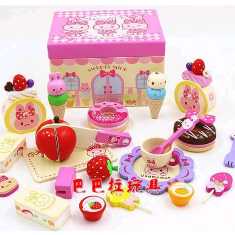 usamomo sweets shop bunny rabbit kelinci wooden toys mainan kayu edukasi pretend play anak
